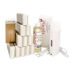 EpilWax - Kit Chauffe Cire Épilation Professionnelle avec 12 x Recharges Roll on Cire au Chocolat, 100 x Bandes d'Épilation et Huile après Épilation - Gamme Royal