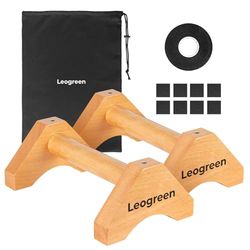 Leogreen Parallella trästänger 30 cm, set med 2 pumphandtag med gummimatta, halkfria remsor och förvaringsväska, parallella handtag för gymnastik, fitness, Calisthenics