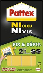 Pattex Ni Clou Ni Vis - Fix & Défix (10 pastilles de 20 x 40 mm) – Adhésif de fixation surpuissant facilement démontable – Adhésif double face pour toutes surfaces et objets