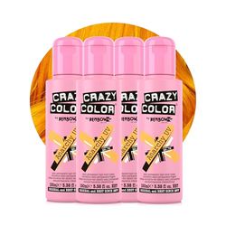 Crazy Color Vibrant Anarchy UV Semi-Permanent 4 Pack Quad Hair Dye. Highly Pigmented Orange UV Conditioning & Oil Nourishing Vegan Formula No Bleach or Ammonia 400ml
