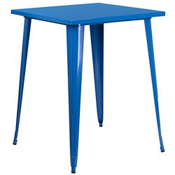 Flash Furniture Mobiliário Flash mesa quadrada de metal de grau comercial polegadas para interiores e exteriores, azul, 31,5" Square