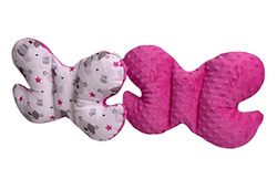 Medi Partners huvudkuddar barn nackstöd 100% bomull/minky baby nackhörn för bil, barnvagn, bilresa, sovhals, kudde snooze-rulle (teddy med mörkrosa minky)