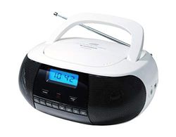 Sunstech CRUSM400. Radio CD portátil 2 W con sintonizador FM PLL (20 presintonías), Lector de CD/CDR/RW / MP3 y formatos MP3 / WMA. Conexiones USB y Auxiliar. Color Blanco.