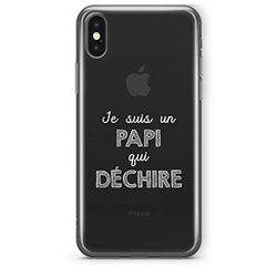 Zokko Beschermhoesje voor iPhone XS met opschrift "Je suis un Papi qui déchirire", zacht, transparant, wit