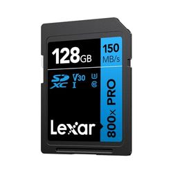 Lexar 800x PRO SD Kort 128GB, SDXC UHS-I Kort, SD3.0 Kort upp till 150MB/s Läs, V30, U3, C10 SD Minneskort för peka-och-skjut-kamera/mellanregister DSLR/HD-videokamera (LSD0800P128G-BNNAA)