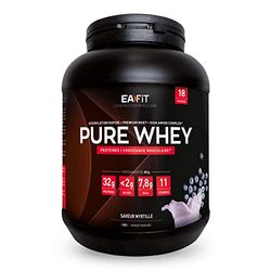 Pure Whey Myrtille, EAFIT,Protéine,32g de protéines Whey+7,6g de BCAA,shaker+magnesium,Musculation,Maintien et construction de la masse musculaire,Whey protein pour le sport,750g