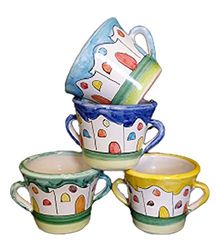VASO CON MANICI CERAMICA DI VIETRI DIPINTO A MANO; DIAMETRO CM. 15, ALTEZZA CM. 12 FIORIERA TERRACOTTA MAIOLICA COTTO