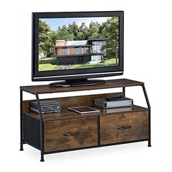 Relaxdays Meuble TV, Industriel, HxLxP : 48,5x93x41,5 cm, métal, Effet Bois, 2 tiroirs, Console télévision, Marron/Noir
