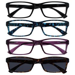OPULIZE Black Blue Purple Readers With Brown Reading Sunglasses Value 4 Pack Mens Womens UVSR4092 +2.50