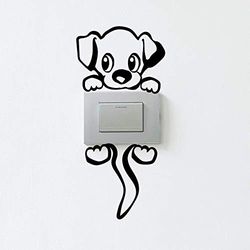 Stickers voor stopcontacten en schakelaars, zelfklevend, kleine hond, voor wanddecoratie, voor kinderkamer, waterdicht en afneembaar, 12 x 8 cm