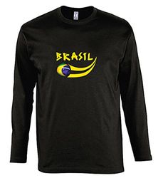 Supportershop Noir Shirt Homme L/S Brésil Football, FR : S (Taille Fabricant : S)