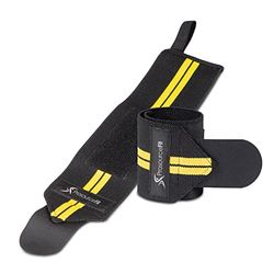 ProsourceFit Pair of Barbell Weight Lifting Wrist Wraps Support with Thumb Loop, Yellow