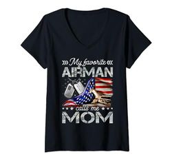Donna Il mio aviatore preferito mi chiama mamma orgogliosa della US Air Force Mom Maglietta con Collo a V