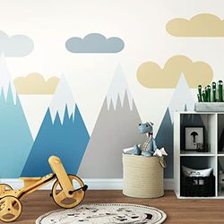 Stickers muraux Enfants - Décoration Chambre bébé - Autocollant Sticker Mural géant Enfant Montagnes scandinaves VOLKA - 70x105cm