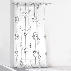 Douceur D'Intérieur 1622788 Visillo com anéis, looping, viseira estampada, transferência, branco/preto, 140 x 240 cm