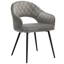 SONGMICS Moderne fluwelen stoel gewatteerde stoel met armleuningen, metalen poten, elegant design, stoel voor eetkamer, woonkamer, slaapkamer, keuken, grijs LDC82GY