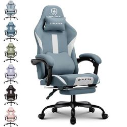 GTPLAYER Silla Gamer, Silla de Oficina Transpirable, de Tela de, Silla ergonómica de PC, Silla de Escritorio Ajustable y giratoria con reposapiés, Azul