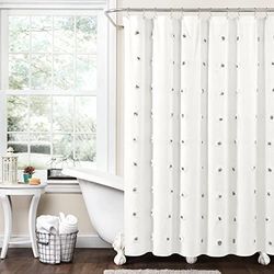 Lush Decor Boho Circle - Tenda da doccia in cotone riciclato ecologico tinto in filo, 183 x 183 cm, grigio