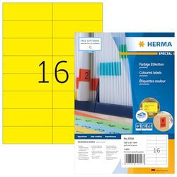 HERMA Self Adhesive Coloured Labels, 16 Labels per A4 Sheet, 100 Sheets, 105 x 37 mm, 1600 Labels, Blank Colour Labels Stickers, Sticky Labels for Laser & Inkjet Printer, Yellow