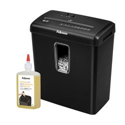 Fellowes Distruggi documenti a frammento FS-6C, 6 fogli, per casa e piccolo ufficio, nero [ESCLUSIVA AMAZON] + Olio per Distruggi Documenti, 355 ml - Olio Lubrificante con Beccuccio