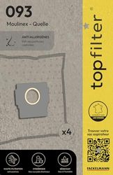 TopFilter 93 4 Fleece Vacuum Cleaner Bags for Moulinex Vacuum Bags Pack of 4 Dust Bags (30 x 26 x 0.1 cm