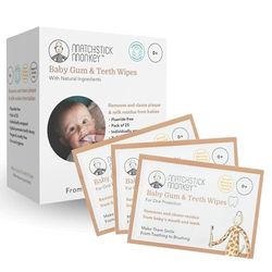 Matchstick Monkey Baby Gum & Teeth Wipes, Gently Remove Milk Sugars & Residue, Flouride-Free Wipes Prevent Plaque Buildup, 0 Months +, Pack of 25 Wipes