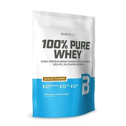 BioTechUSA 100% Pure Whey Molkenprotein-Komplex mit Bromelain-Enzymen, Aminosäuren, ohne Zuckerzusatz, palmölfrei, 454g, Haselnuss