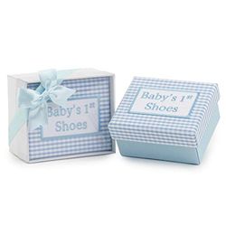 Mopec Primeros Zapatos en Color Azul Adornado en una Caja Blanca con un Lazo, Pack de 1 Unidad, Papel-cartón de dureza elevada, 6.50x12.00x10.00 cm