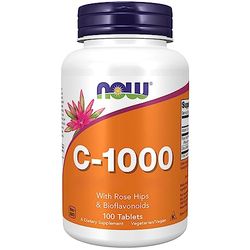 Now Foods, C-1000, Vitamina C, 1000mg, Acido L-Ascorbico, con Rosa Canina, 100 Compresse vegane, Testato in Laboratorio, Senza Glutine, Vegetariano, Senza Soia, Non OGM