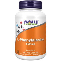 Now Foods, L-Phenylalanin, 500mg, 120 Cápsulas veganas, Probado en Laboratorio, Alta Dosis, Aminoácido, Sin Gluten, Sin Soja, Vegetariano