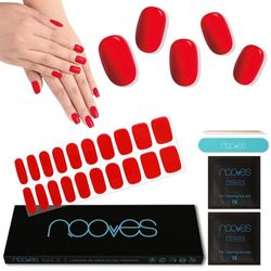 NOOVES NAILS Láminas de Uñas de Gel Precurado Premium - Crimson Red - Rojo | Tiras De Uñas De Gel Semicurado| Pegatinas Uñas Semipermanente en Gel| Gel Nail stickers| Uñas de gel Pegatinas