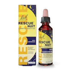 RESCUE NUIT - Compte-Gouttes - Mélange de 6 Fleurs de Bach Original - Nuits sereines & Se coucher avec l'esprit léger - Pensées obsédantes, cogitations - Naturel - 20ml