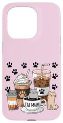 Cute Paw Feline Life Better With Cats & Coffee Tea Cat Mum Case for iPhone 15 Pro