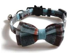 Luxury Cat Collars with Bow Tie and Bell | Safe Quick Release Breakaway Buckle | Zacal Cat Collars (Blue & Brown)