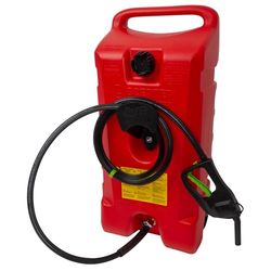Scepter Flo N' Go Duramax 36 liter bärbar gas bränsletank behållare caddie med LE vätskeöverföring sifonpump och 10 fot lång slang, röd