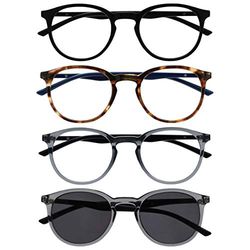 OPULIZE Met 4 Pack Reading Glasses With Reading Sunglasses Large Round Black Brown Grey Mens Womens RRRS60-1277 +1.50