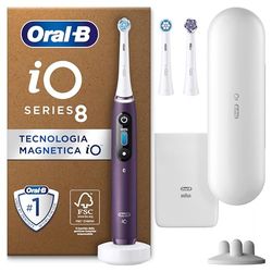 Oral-B Spazzolino Elettrico Ricaricabile iO 8N, Sensore di Pressione, Display Interattivo, Intelligenza Artificiale, 6 Modalità, 3 Testine, 1 Spazzolino, 1 Custodia da Viaggio, Viola, Idea Regalo