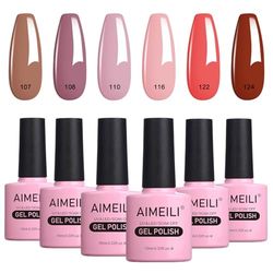 AIMEILI Gel Nail Polish Set Soak Off UV LED Gel Polish Multicolour/Mix Colour/Combo Colour Of 6pcs X 10ml - Gift Kit 30