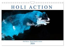 Holi Action (Wandkalender 2024 DIN A4 quer), CALVENDO Monatskalender: Holi Dogs - ein buntes Hunde Fotoshooting der anderen Art