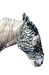 Maschera per Cavallo in Tessuto di Lycra di Alta Qualità con Orecchie Anti mosche Mod. PADDOCK Fantasia TIGRATO VERDE, Taglia PONY