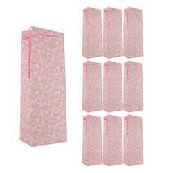 Idena 90230 - Fleszakjes bloemen, 10 stuks, cadeauzakjes in de maat 12 x 10 x 35 cm, roze papieren zakjes met kleurrijke bloemen