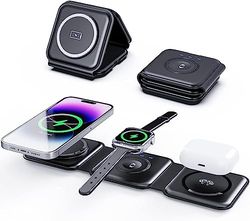 Tiergrade 3 en 1 Chargeur sans Fil pour appareils Apple Multiples, Station de Charge magnétique Pliable, Charge de Voyage pour iPhone 15/14/13, AirPods 3/2/Pro/Pro2, iWatch(Adaptateur Inclus) Noir