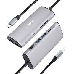 EOKEX USB C Hub, USB-C Hub 8 en 1 con 4K HDMI, 100W PD, 2 USB-A 3.1, 1 USB-C 3.1 y SD/Micro SD, Ethernet 1000M para MacBook Air, MacBook Pro, XPS, Windows y más.