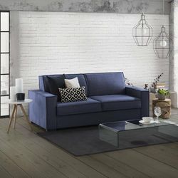 Talamo Italia - Divano letto 2 posti Abigail, Sofà Soggiorno con apertura girevole, Tessuto imbottito, Braccioli standard, 100% Made in Italy, Cm 200x95h90, Blu
