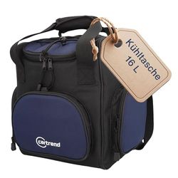 Cartrend Cool Bag 16 L with 12 V Car Connection Cable 1.50 m Long, Adjustable Shoulder Strap, 3 Front and Side Pockets with Zip, Easy-Care Inner Coating