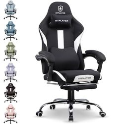 GTPLAYER Chaise de Gamer, Chaise de Bureau, Respirante, en Tissu de qualité supérieure, Ergonomique, réglable et pivotante, avec Repose-Pieds, Noire