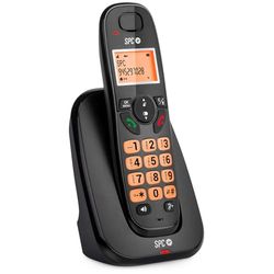 SPC Kairo - Téléphone Fixe sans Fil, Touches et écran éclairés, Identification de l'appelant, Volume Extra, compatibilité Gap, Mode écho, Blocage d'appel, Mains Libres, répertoire 30 Contacts – Noir