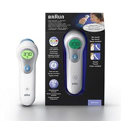 Braun Sensian 5 Termómetro de frente sin contacto,Guía de posicionamiento,Pantalla digital codificada por colores,Medición en 2 segundos,Apto para bebés y niños pequeños,BNT300