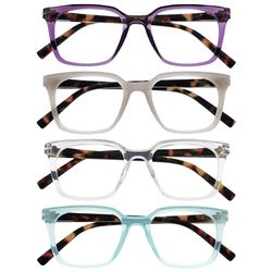 OPULIZE KOI Gafas de Lectura x4 - Marco Rectangular Ancho - Violeta/Gris/Transparente/Turquesa - Hombre/Mujer/ - Bisagras de Muelle - RRRR50-57CQ - +2.50