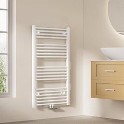 EMKE Badkamerradiator, handdoekdroger, handdoekverwarmer, 600 x 1000 mm, 498 watt, witte handdoekradiator voor water in het midden